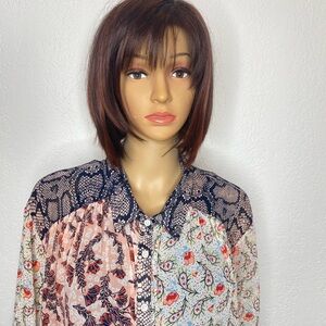 🆕 Free People Dani Light Combo Button Down Paisley Floral-Print Shirt Size S